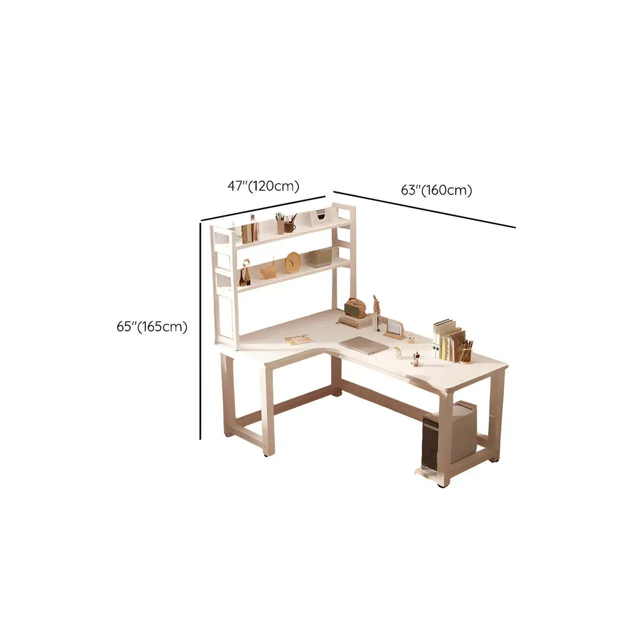 White Wood H-Base L-Shape Writing Desk — Right Hand Return / Table Only