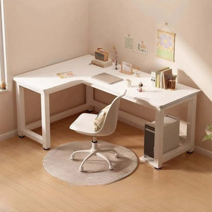 White Wood H-Base L-Shape Writing Desk — Right Hand Return / Table Only