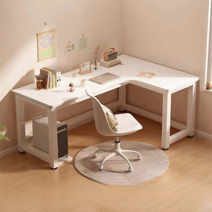 White Wood H-Base L-Shape Writing Desk — Left Hand Return / Table Only