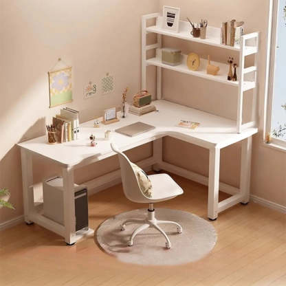 White Wood H-Base L-Shape Writing Desk — Left Hand Return / Table Only