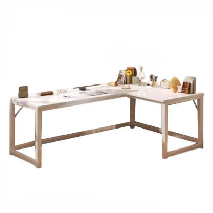 White Wood H-Base L-Shape Writing Desk — Left Hand Return / Table Only