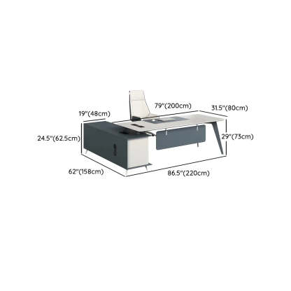 White Wood L-Shape Executive Desk with Cable Management