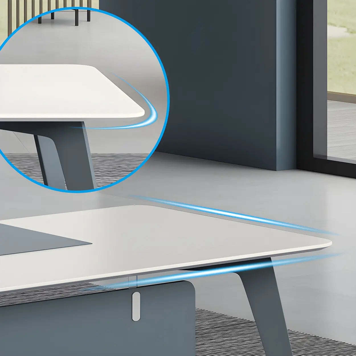 White Wood L-Shape Executive Desk with Cable Management