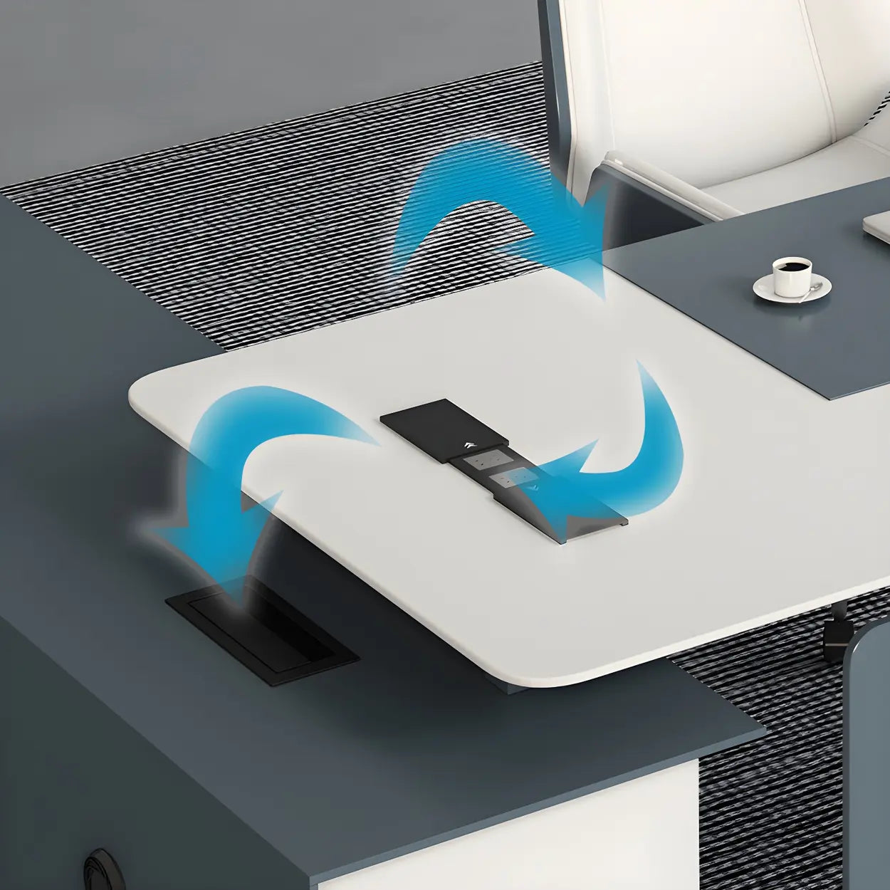 White Wood L-Shape Executive Desk with Cable Management