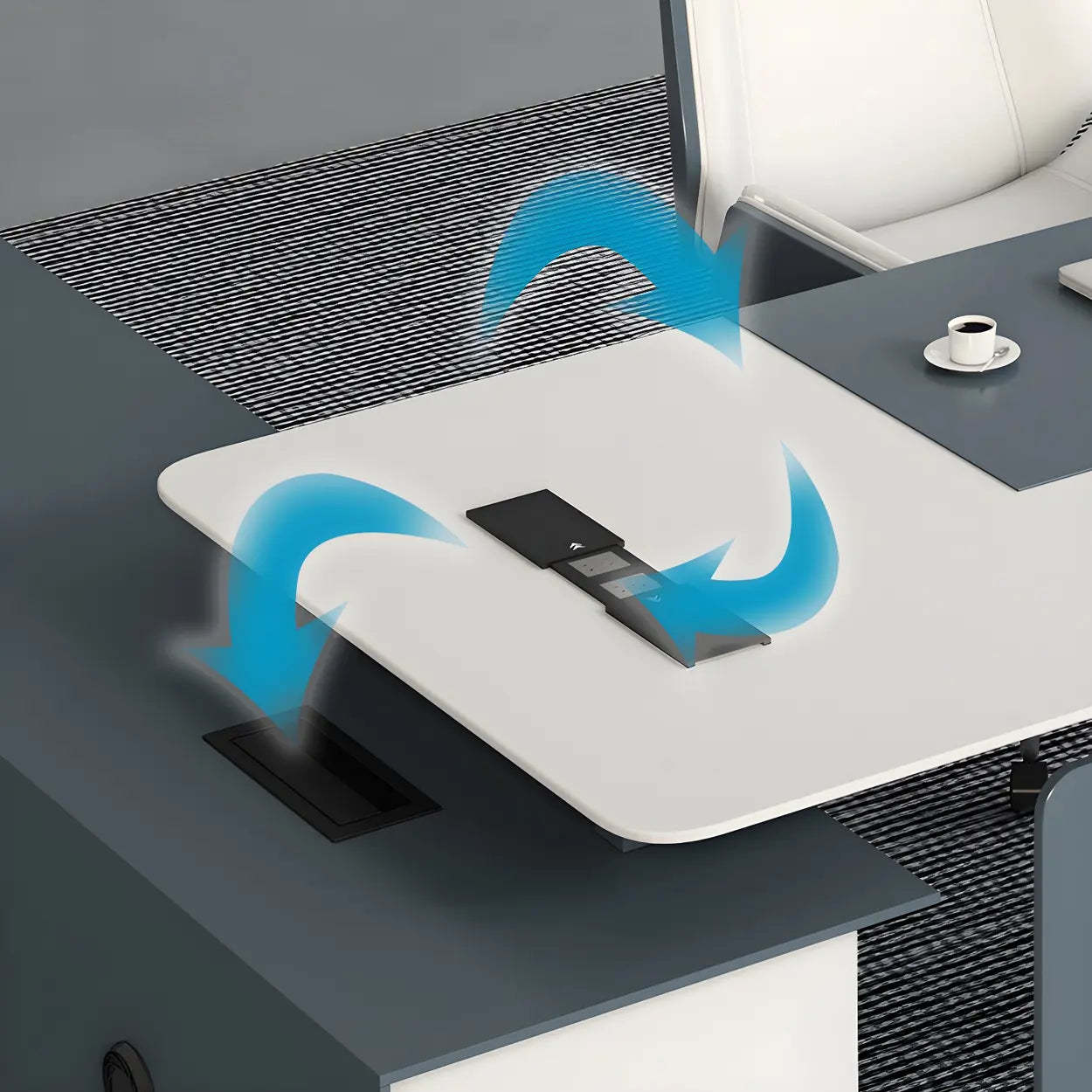 White Wood L-Shape Executive Desk with Cable Management
