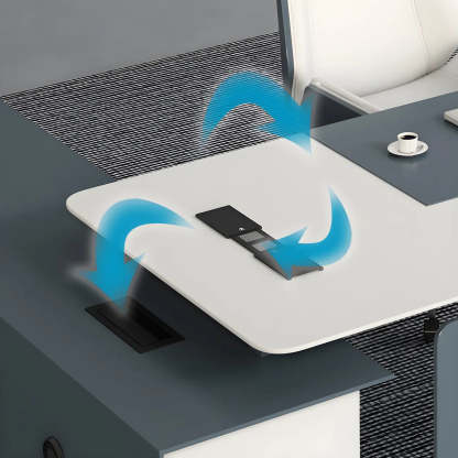 White Wood L-Shape Executive Desk with Cable Management