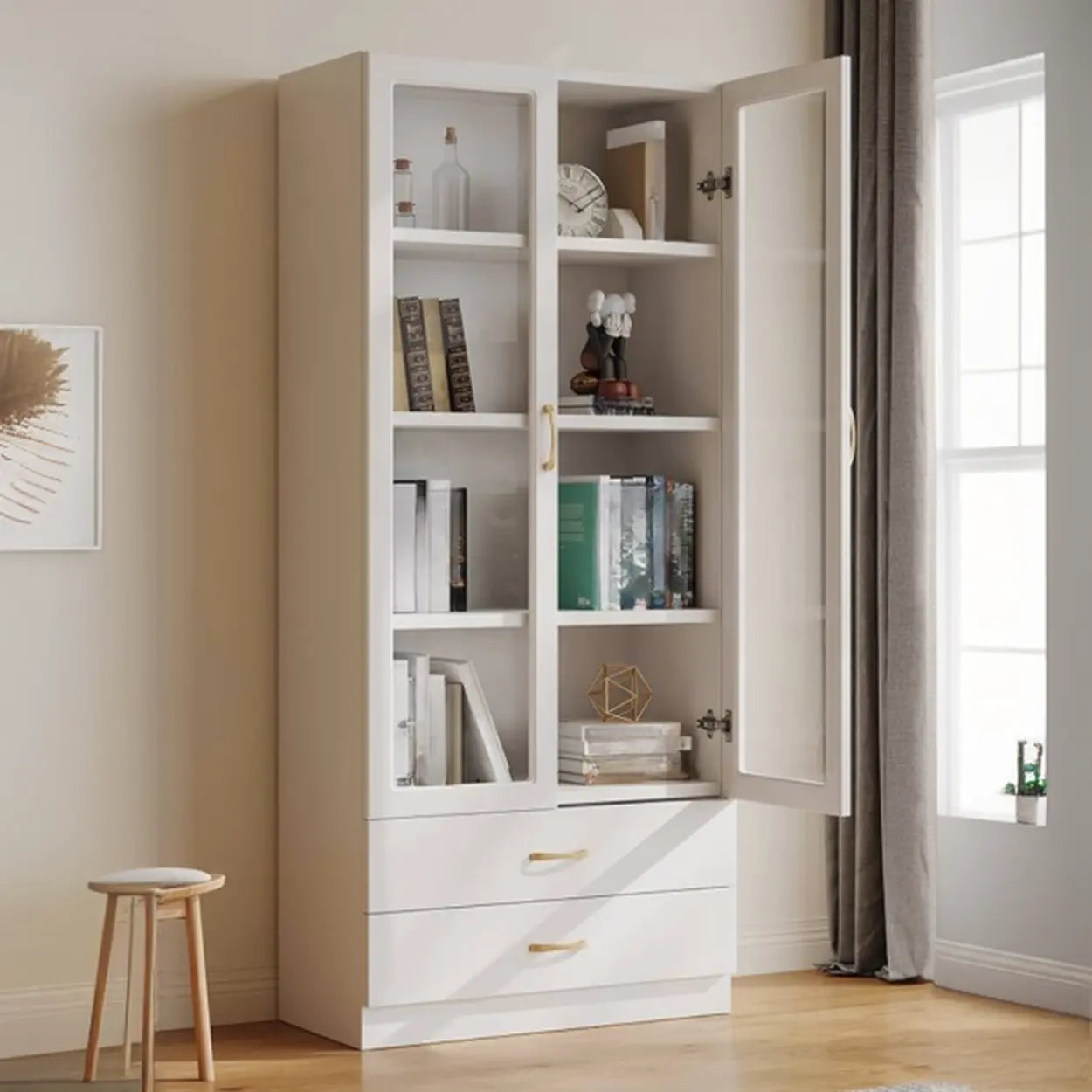 White Wood Standard Display Cabinet — Drawer Not Included