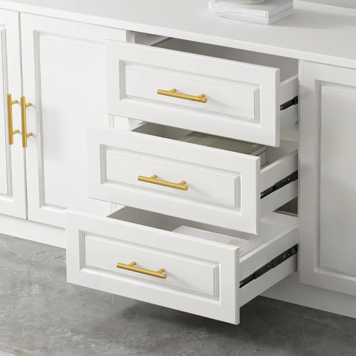 White Wood Open Cabinet Rectangle TV Stand — White-Gray