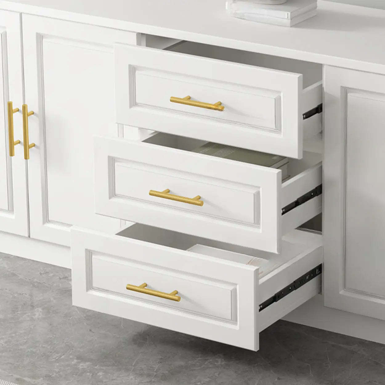 White Wood Open Cabinet Rectangle TV Stand — White-Gray