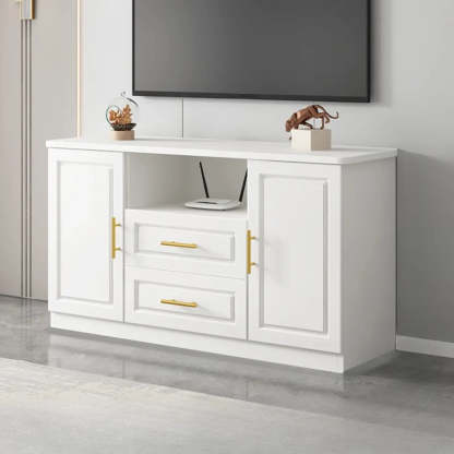 White Wood Open Cabinet Rectangle TV Stand — White/ Wood