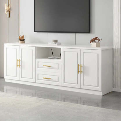 White Wood Open Cabinet Rectangle TV Stand — White/ Wood