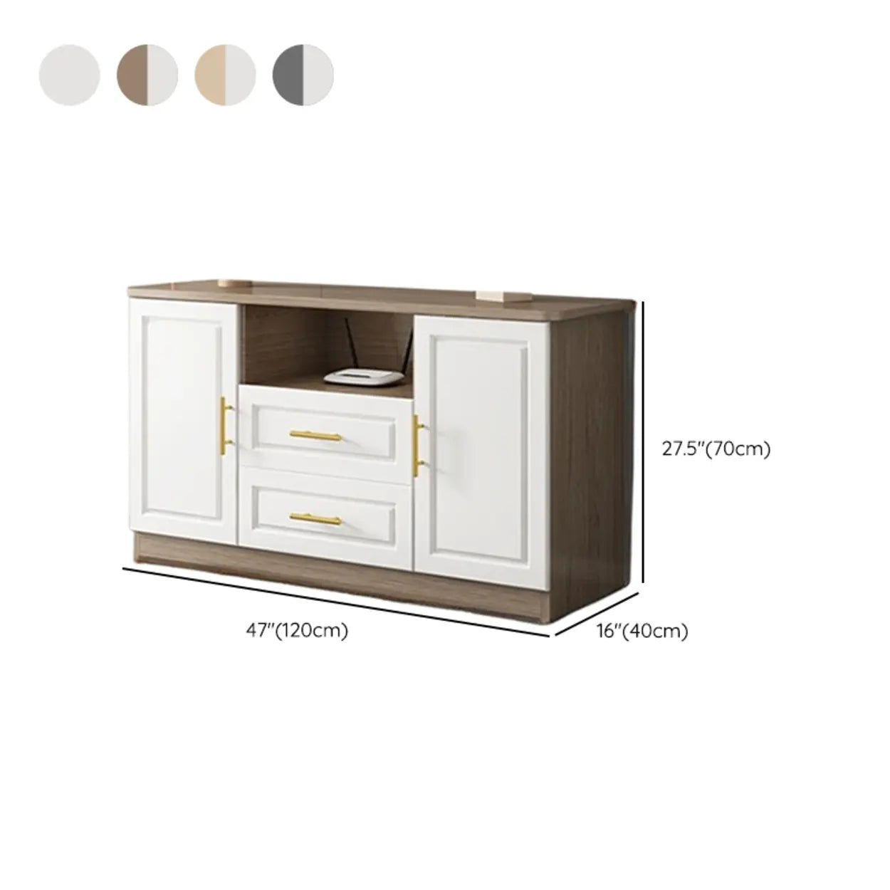 White Wood Open Cabinet Rectangle TV Stand — White/ Wood