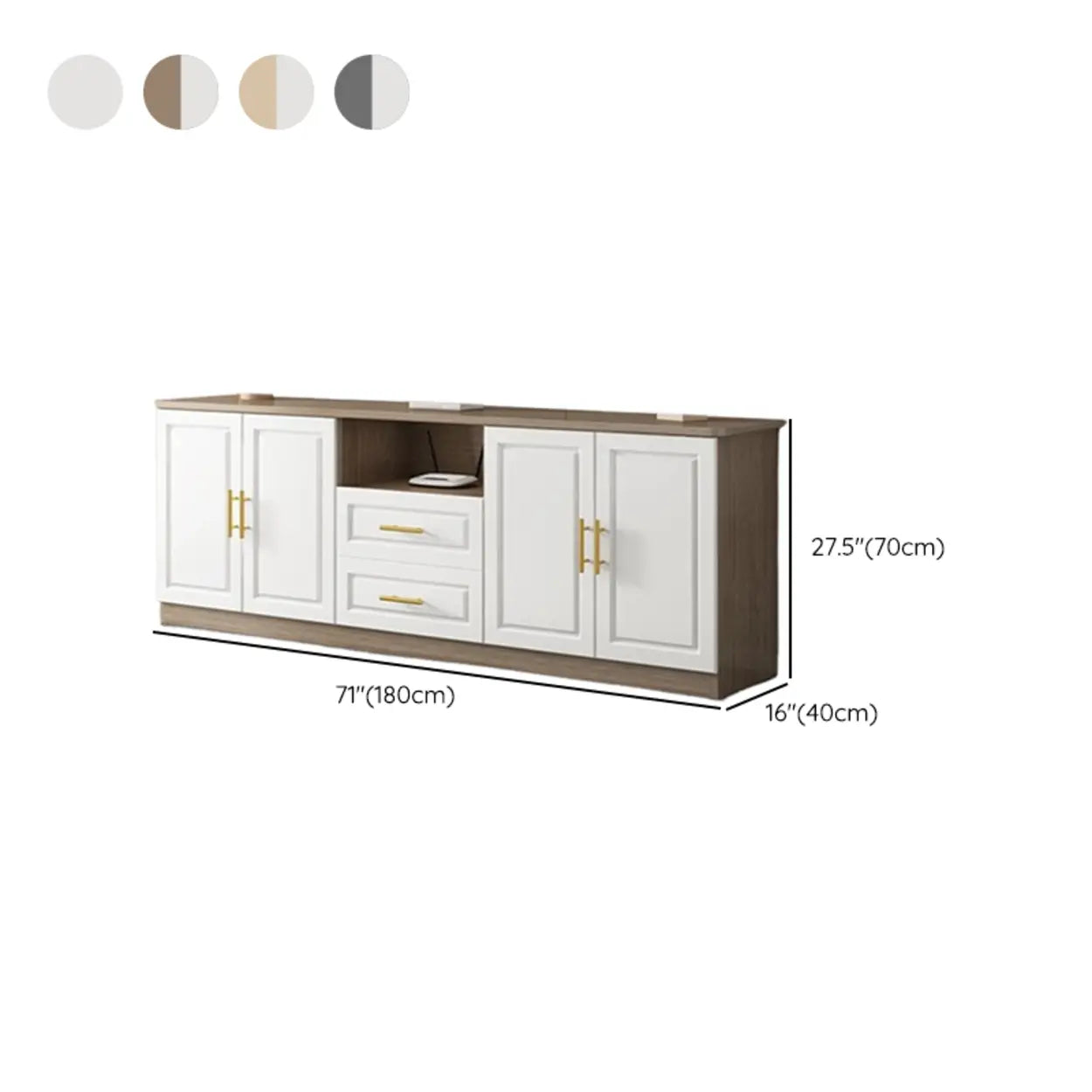 White Wood Open Cabinet Rectangle TV Stand — White/ Oak