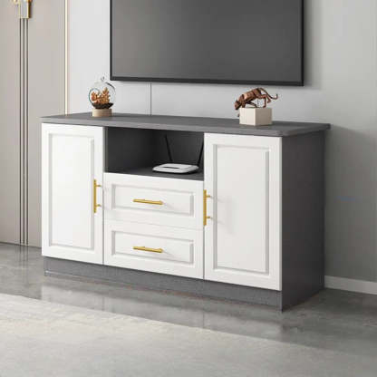 White Wood Open Cabinet Rectangle TV Stand — White