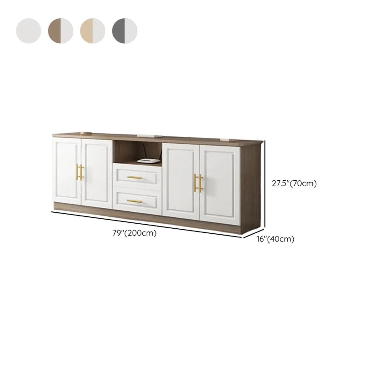 White Wood Open Cabinet Rectangle TV Stand — White/ Oak