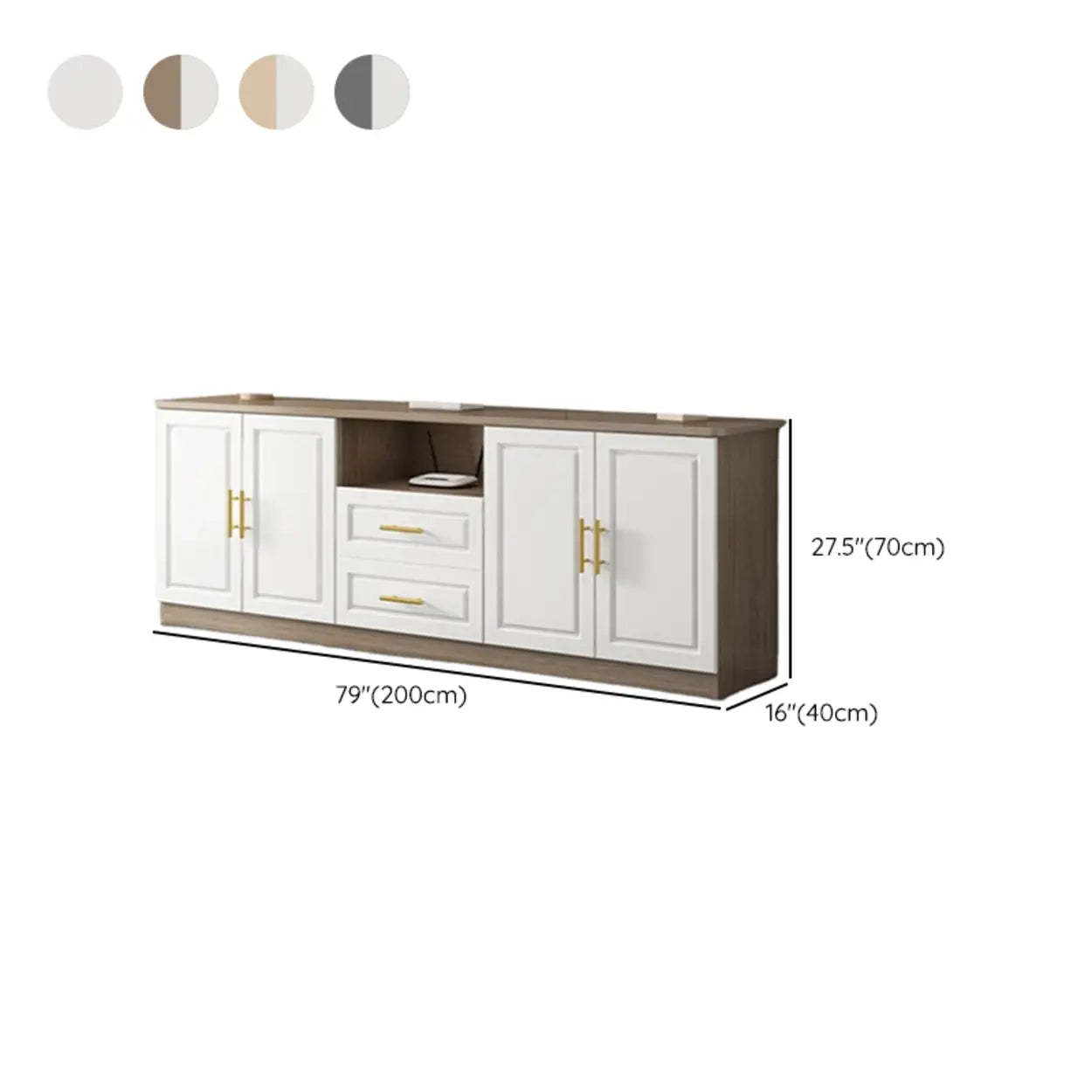 White Wood Open Cabinet Rectangle TV Stand — White/ Oak