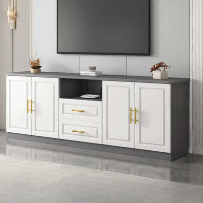White Wood Open Cabinet Rectangle TV Stand — White