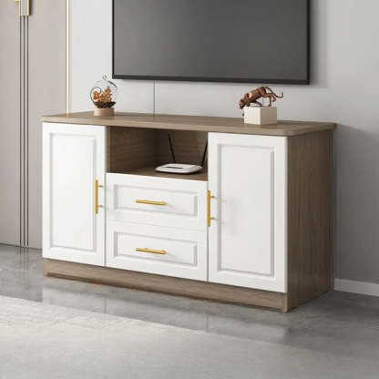 White Wood Open Cabinet Rectangle TV Stand — White