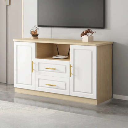White Wood Open Cabinet Rectangle TV Stand — White-Gray