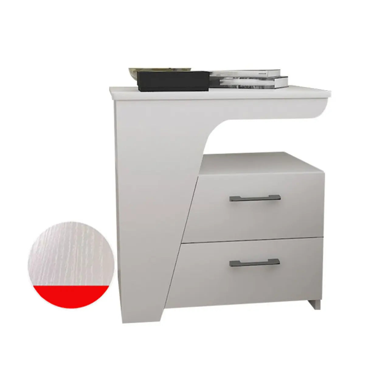 White Wood Nightstand with 2 Drawers and Shelf