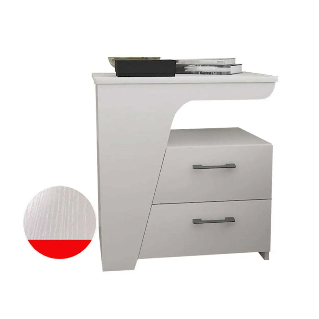 White Wood Nightstand with 2 Drawers and Shelf
