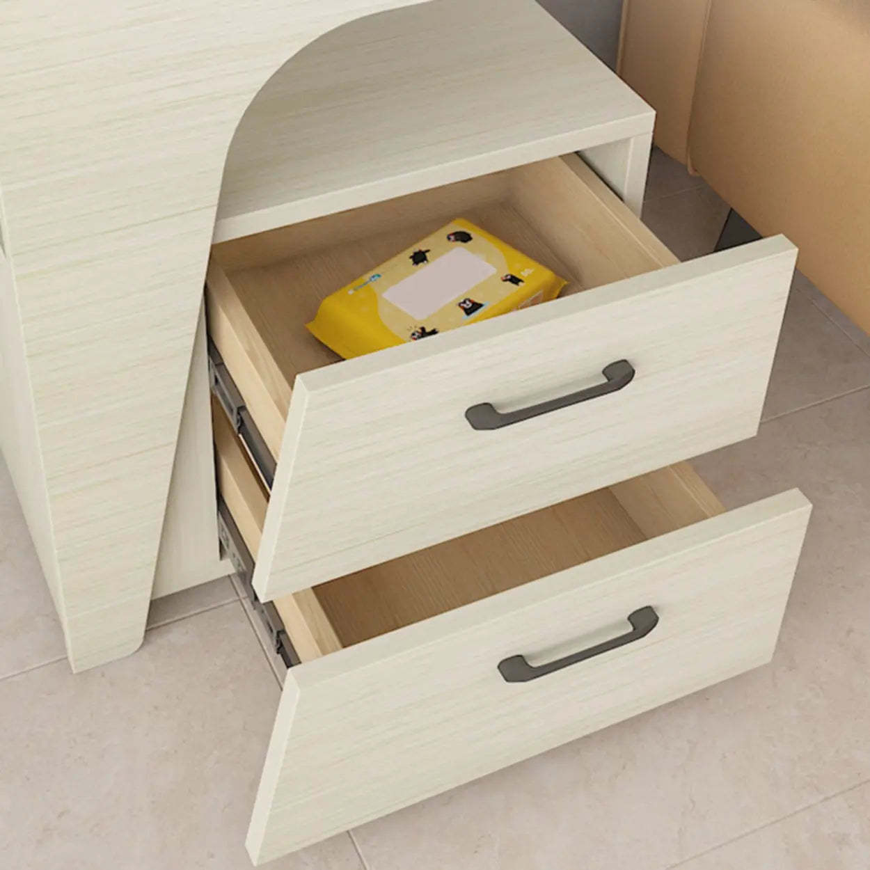 White Wood Nightstand with 2 Drawers and Shelf