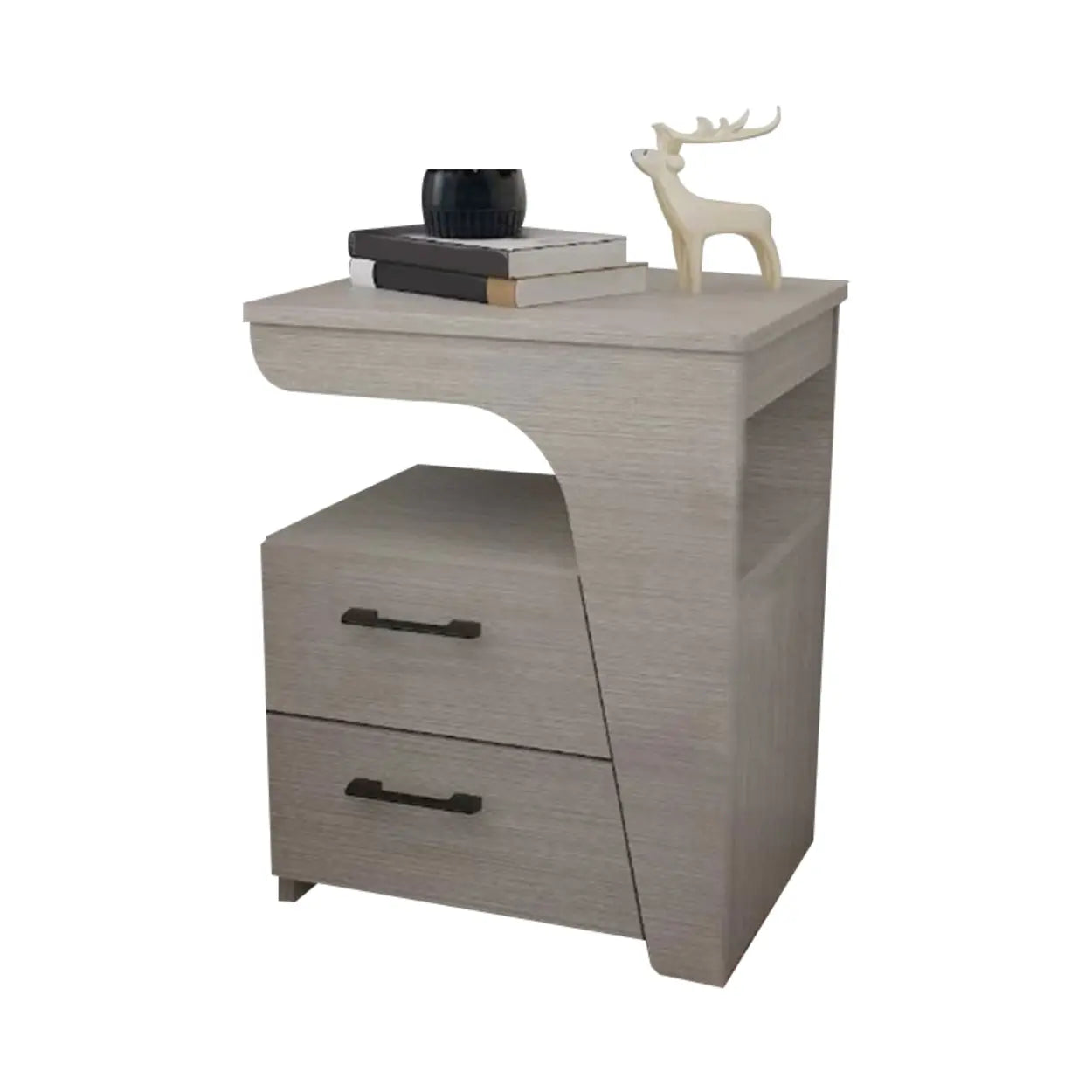 White Wood Nightstand with 2 Drawers and Shelf