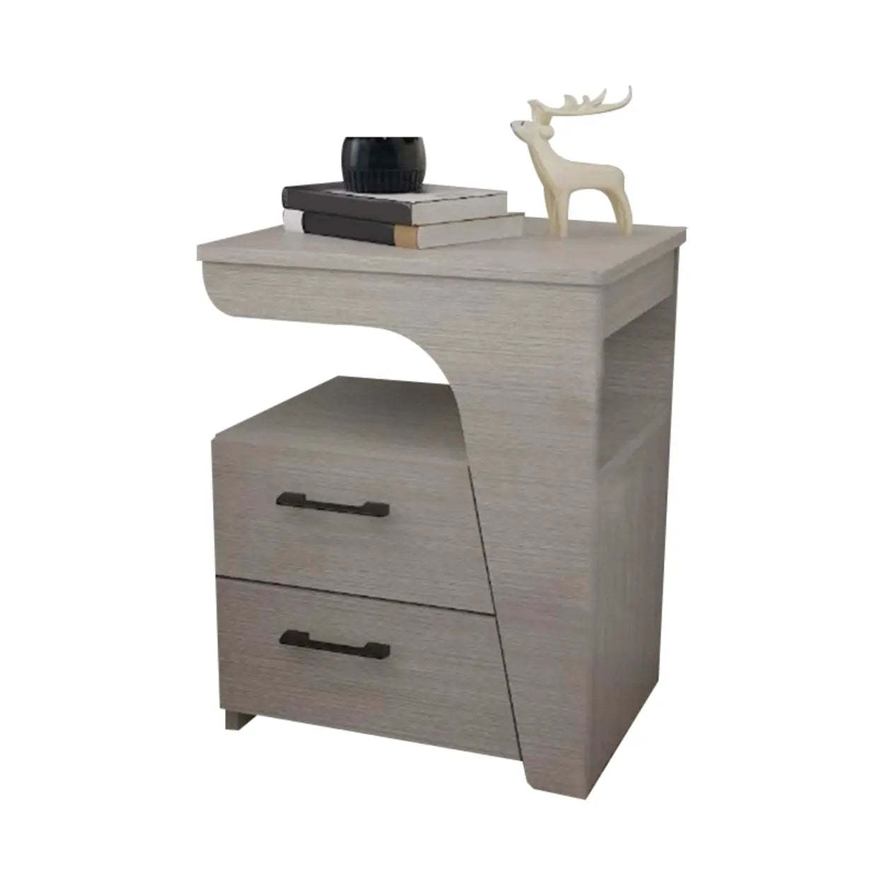 White Wood Nightstand with 2 Drawers and Shelf
