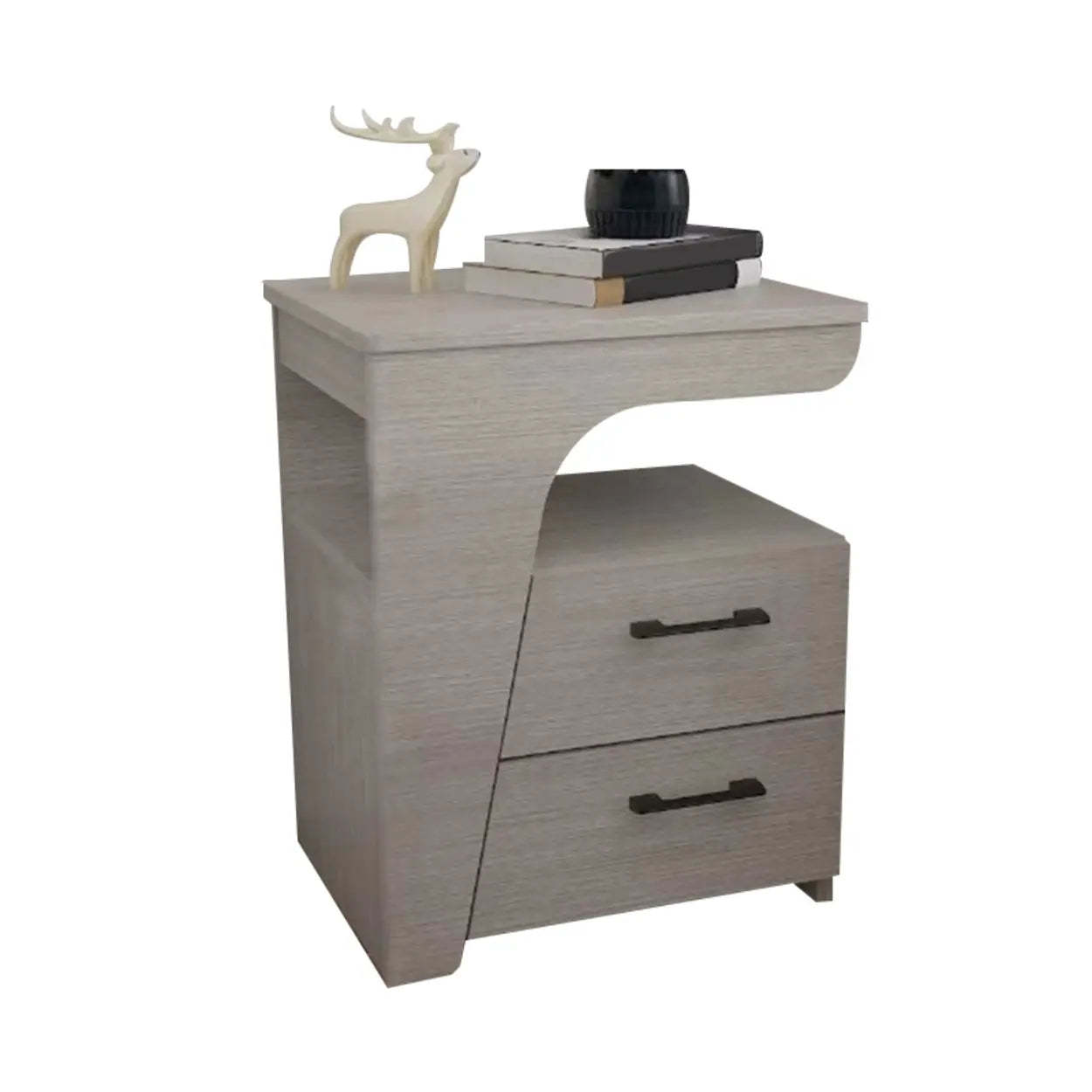 White Wood Nightstand with 2 Drawers and Shelf