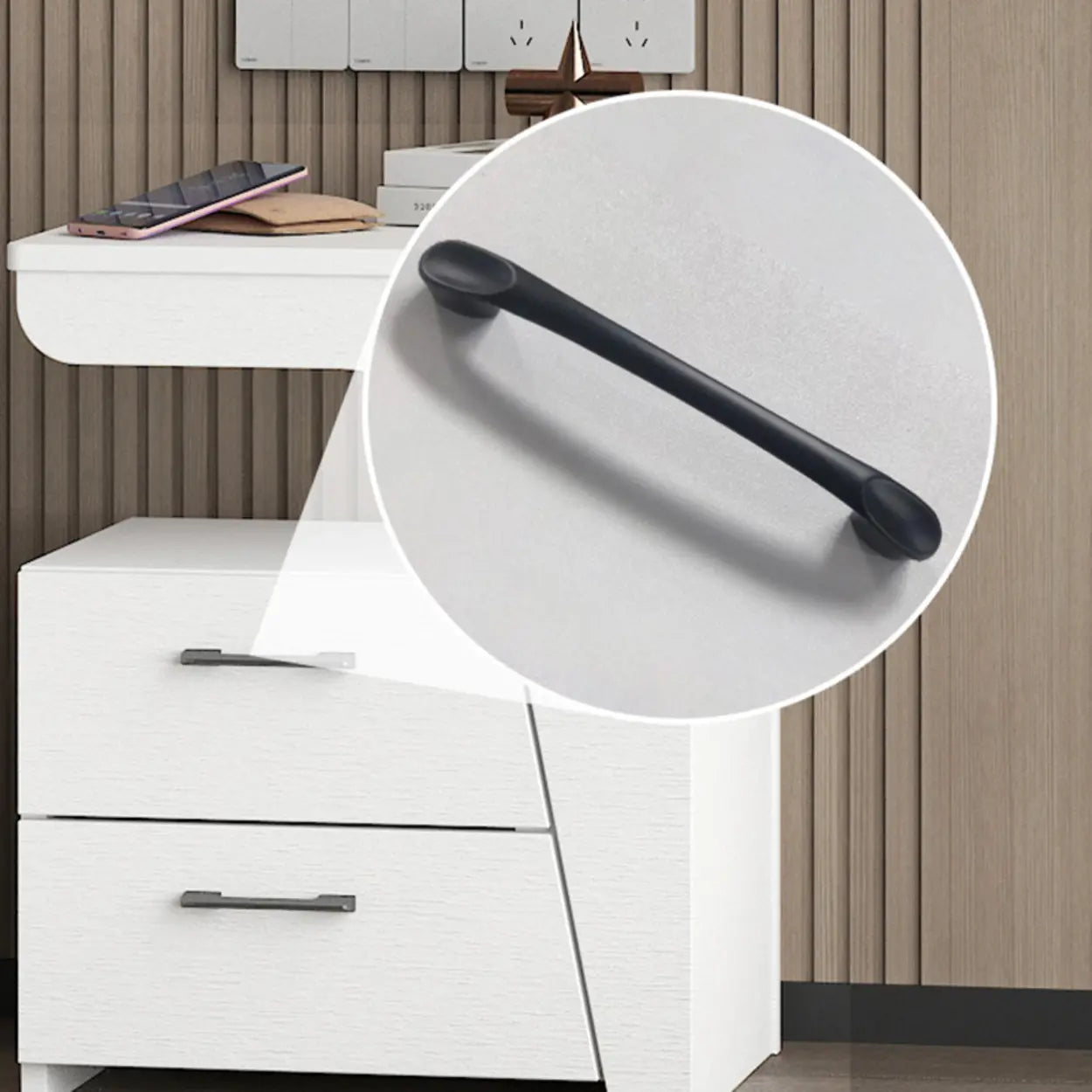 White Wood Nightstand with 2 Drawers and Shelf