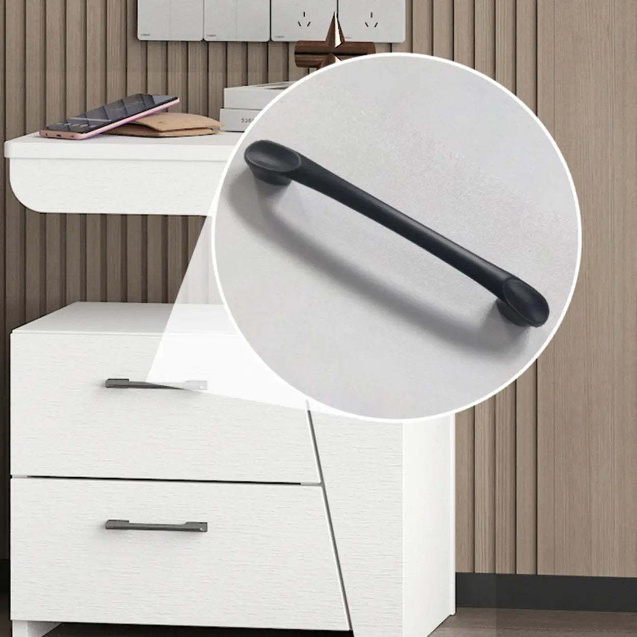 White Wood Nightstand with 2 Drawers and Shelf