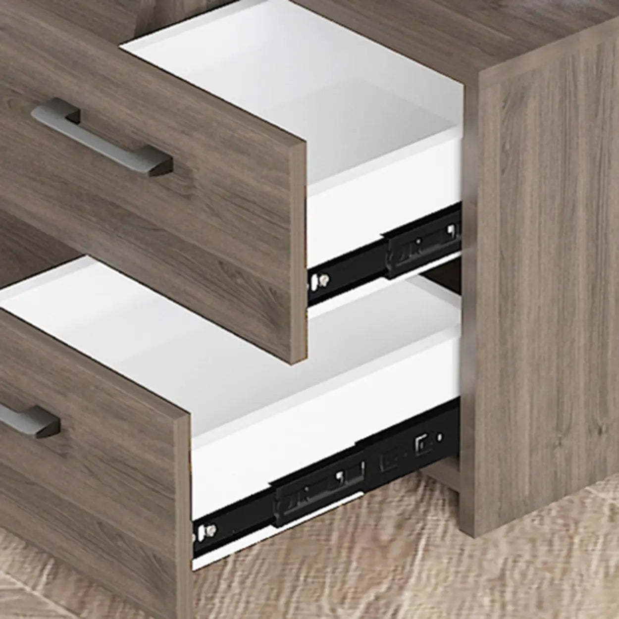 White Wood Nightstand with 2 Drawers and Shelf