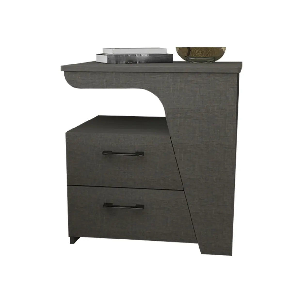 White Wood Nightstand with 2 Drawers and Shelf — White / Right