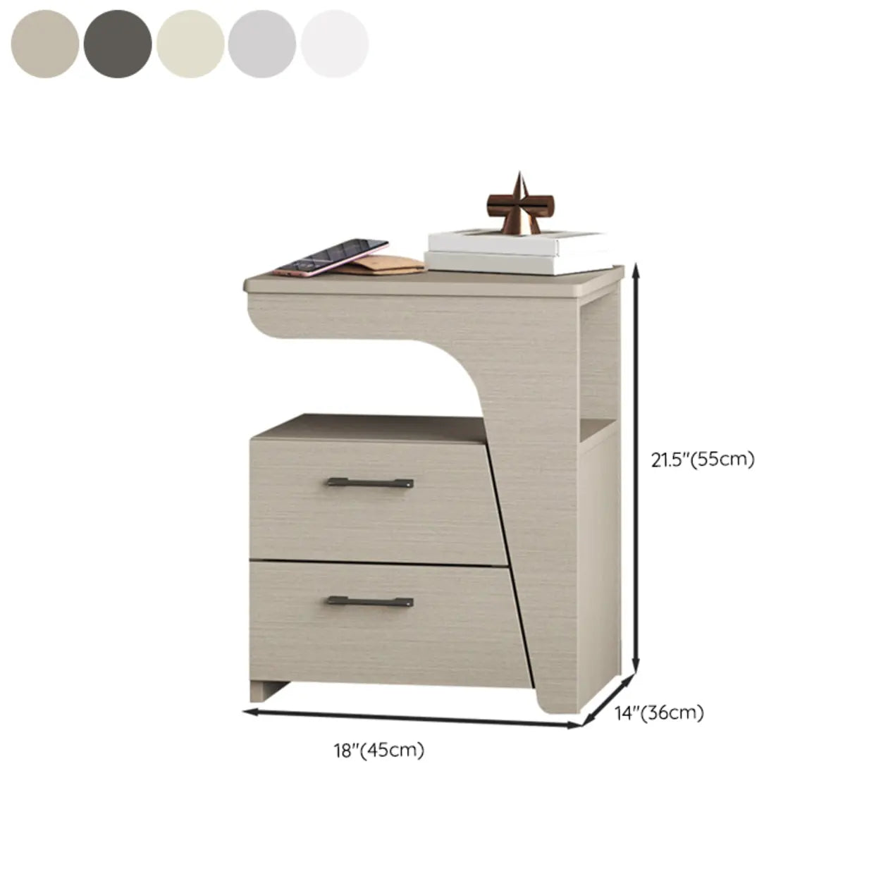 White Wood Nightstand with 2 Drawers and Shelf