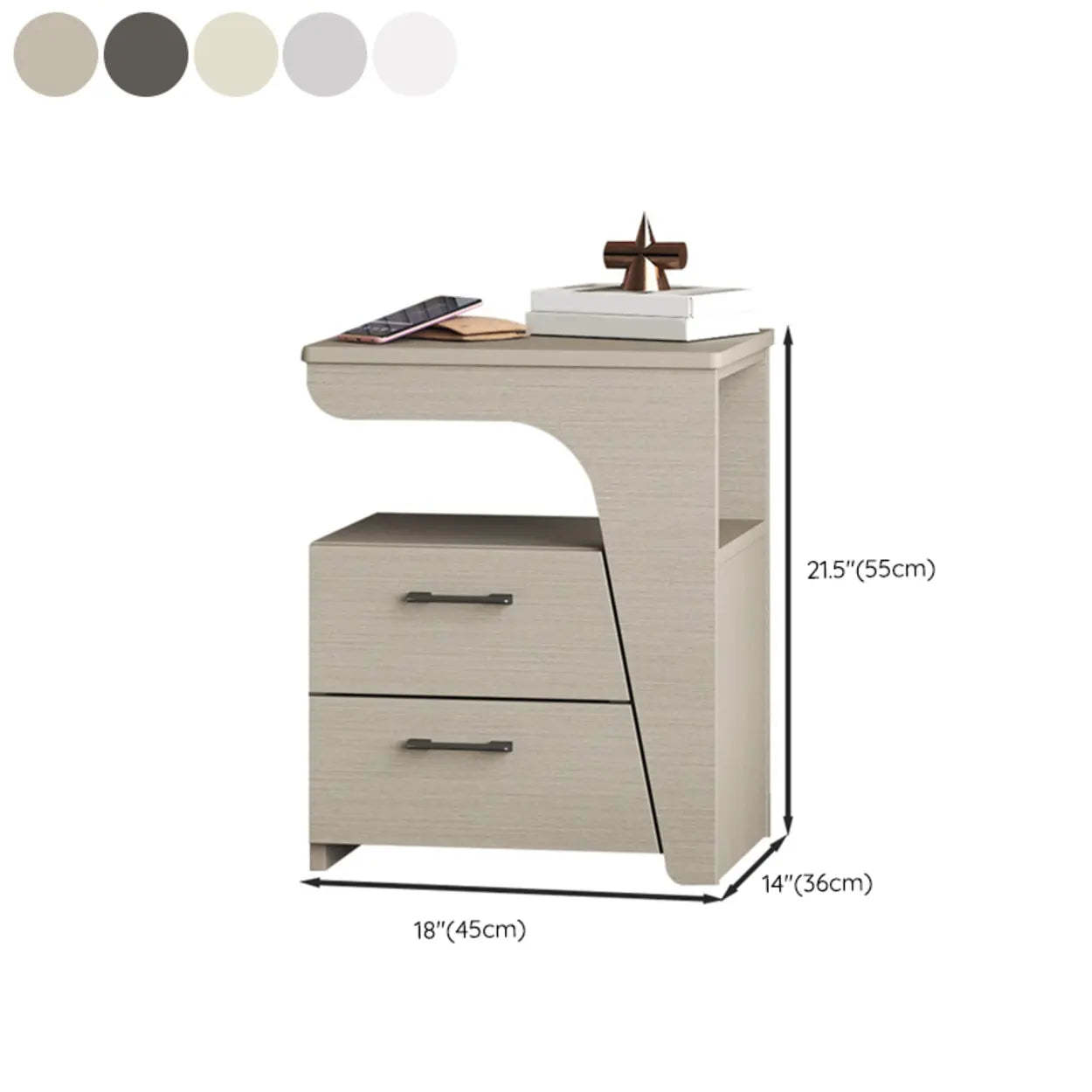 White Wood Nightstand with 2 Drawers and Shelf