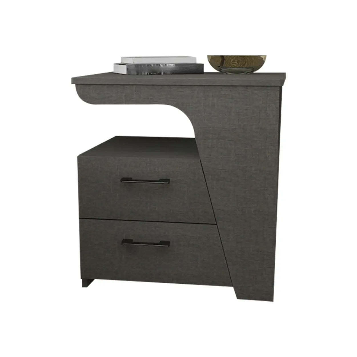 White Wood Nightstand with 2 Drawers and Shelf — White / Right