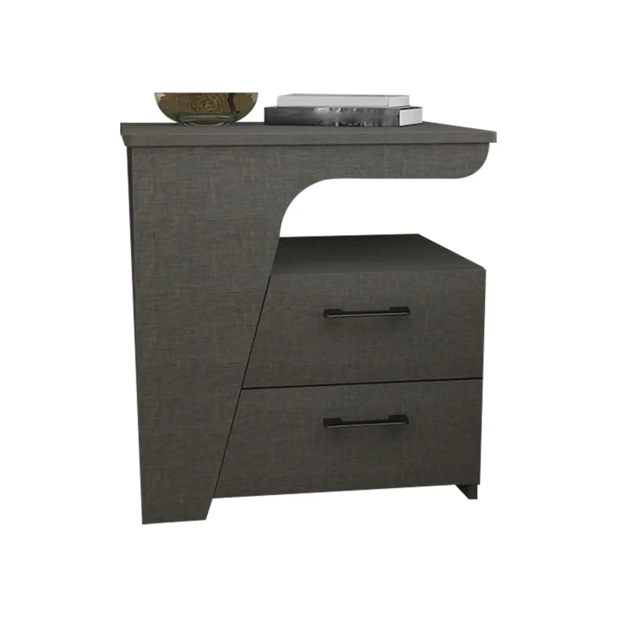 White Wood Nightstand with 2 Drawers and Shelf — White Inner / Right