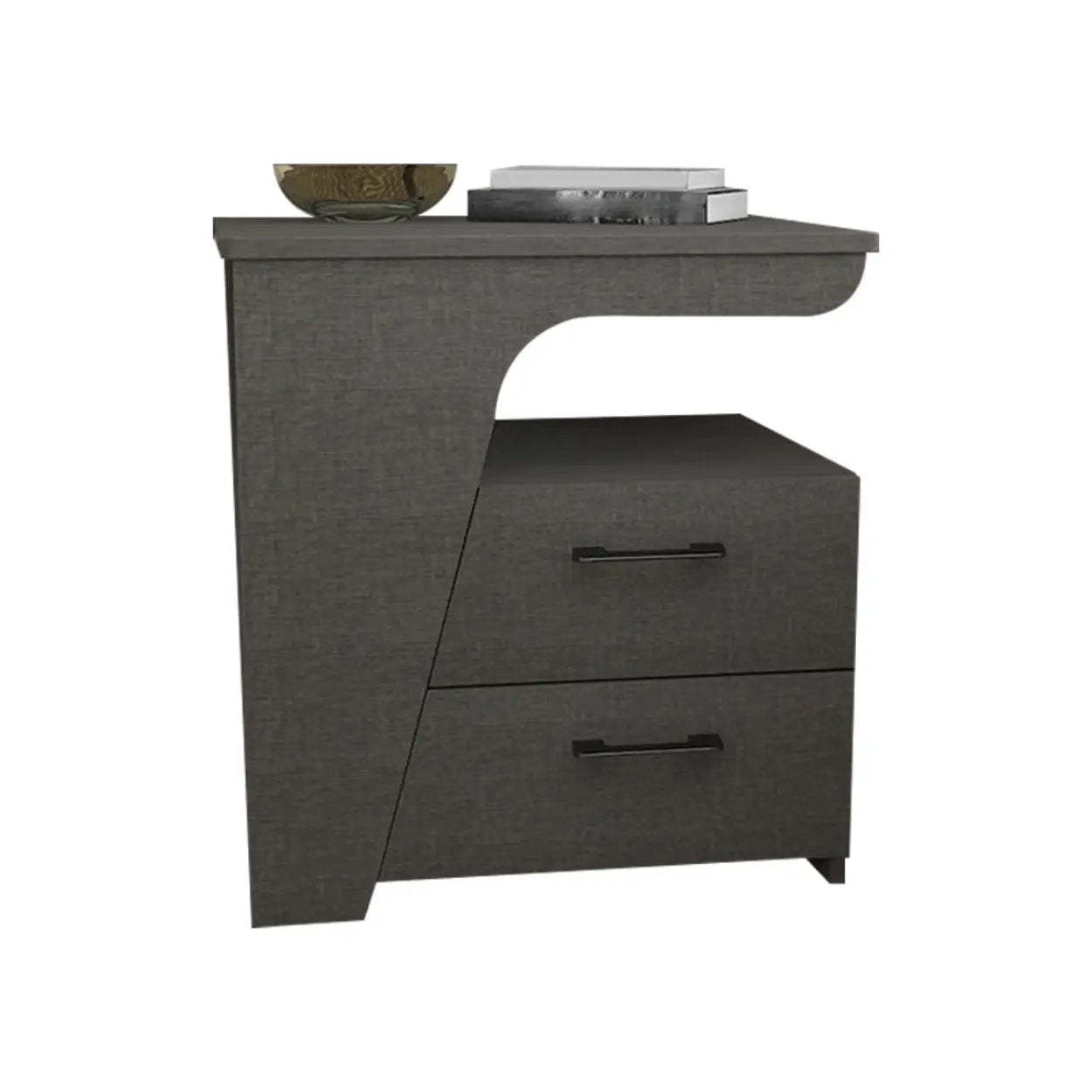 White Wood Nightstand with 2 Drawers and Shelf — White Inner / Right