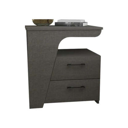 White Wood Nightstand with 2 Drawers and Shelf — White Inner / Right