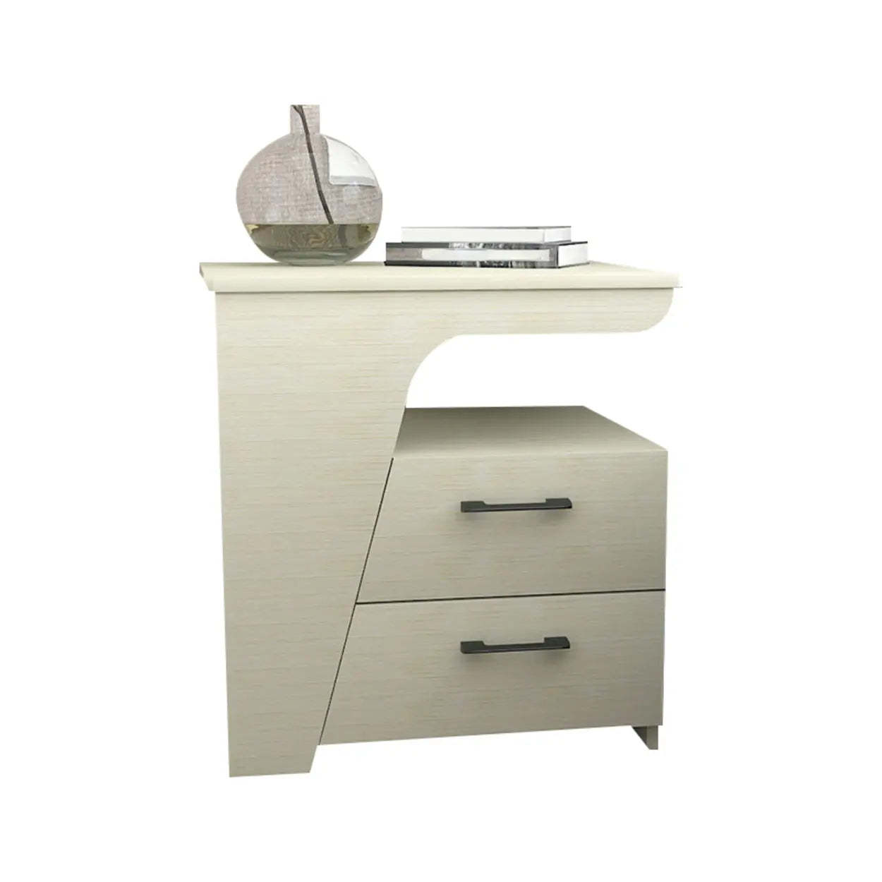 White Wood Nightstand with 2 Drawers and Shelf — Dark Gray / Left