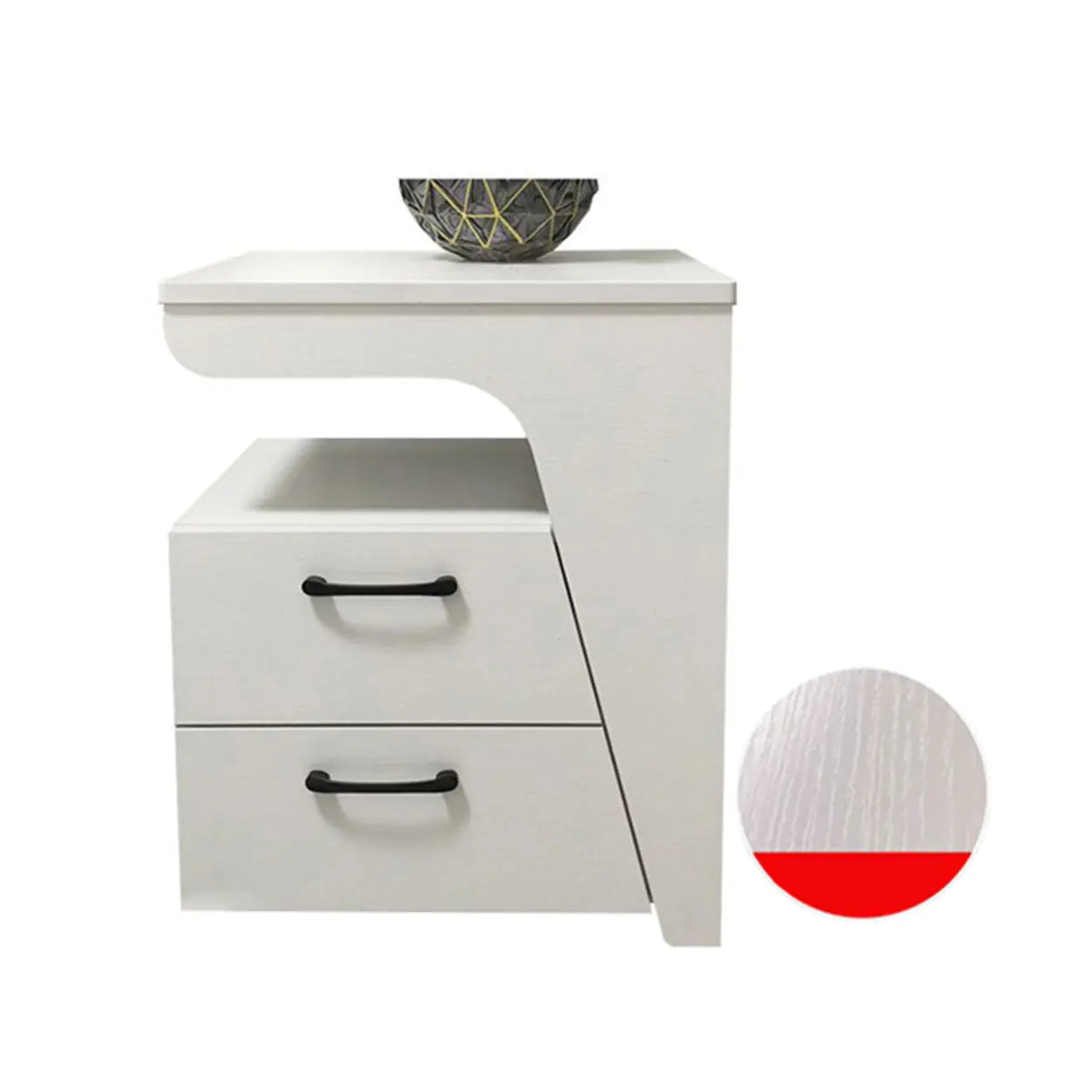 White Wood Nightstand with 2 Drawers and Shelf — Light Khaki / Left