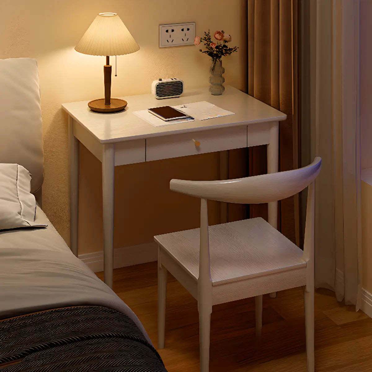 White Wood Butcher Block Soft-Close Drawer Writing Desk