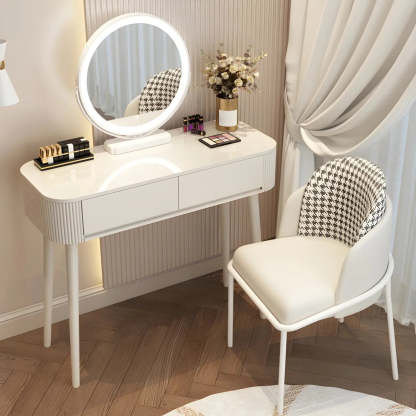 White Wood Makeup Vanity with Drawers — Gray-White