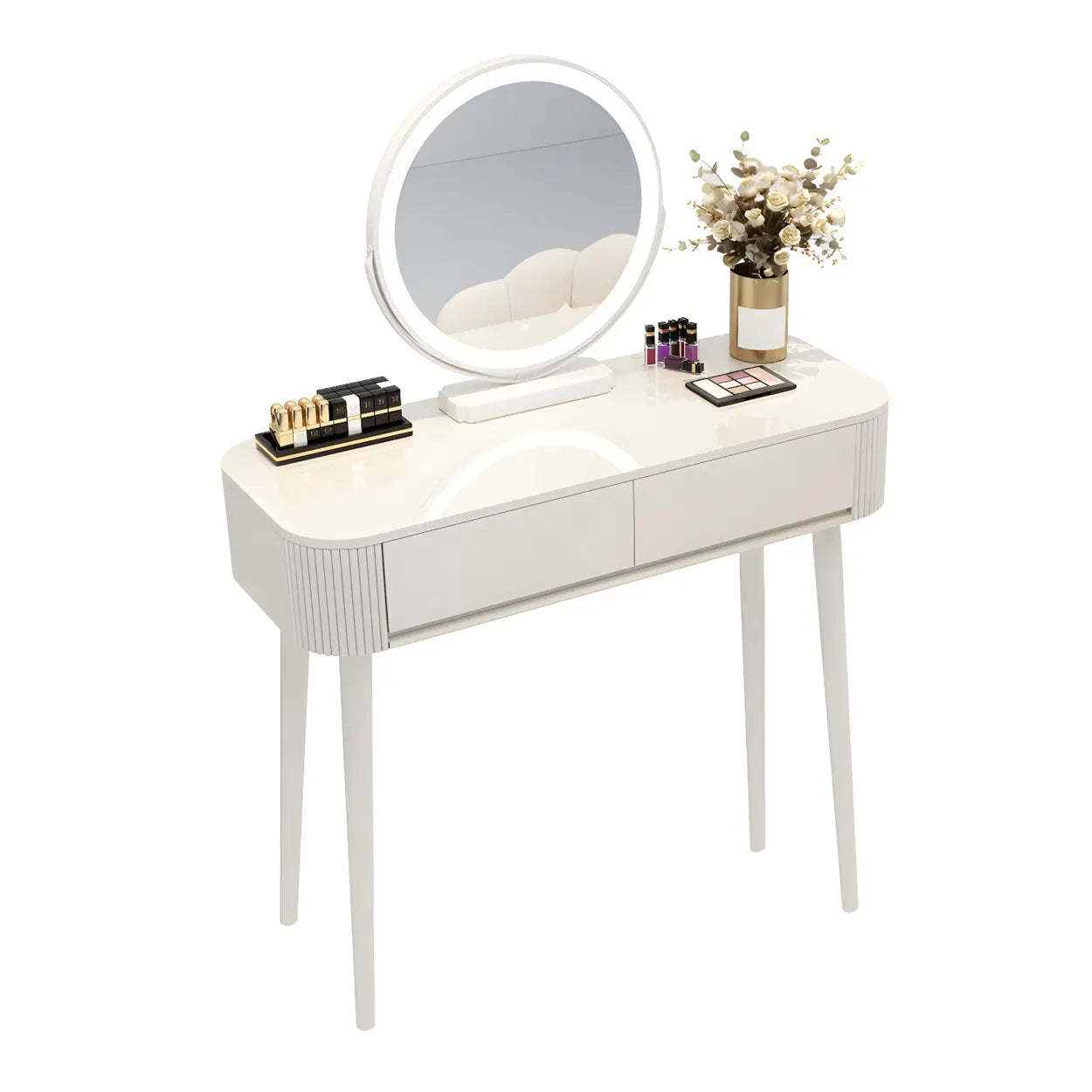 White Wood Makeup Vanity with Drawers