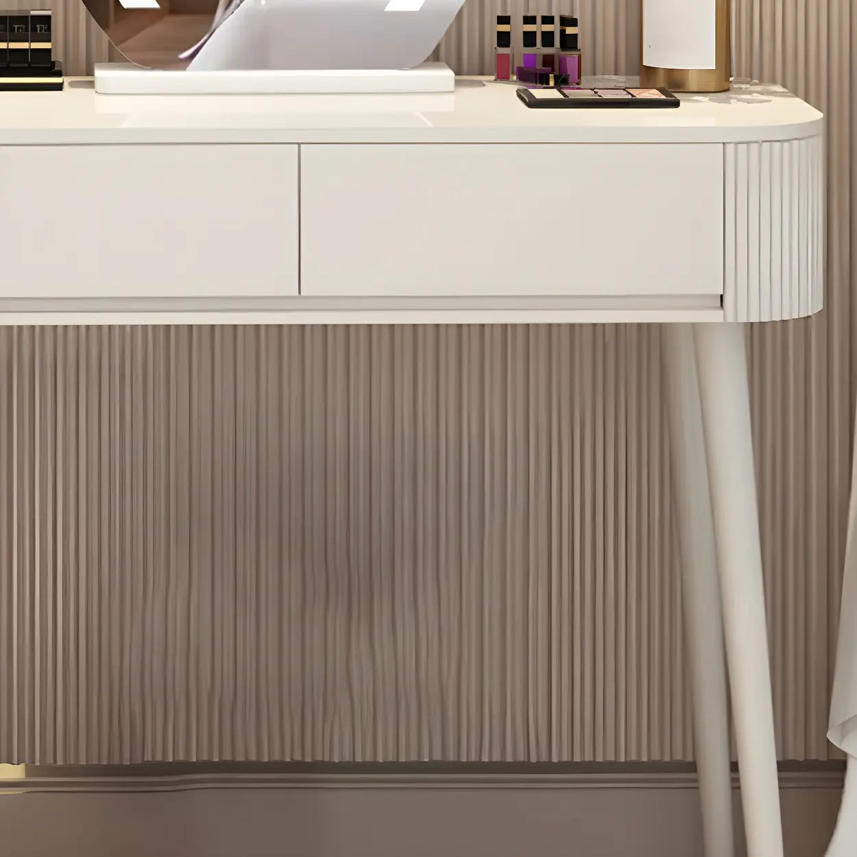 White Wood Makeup Vanity with Drawers