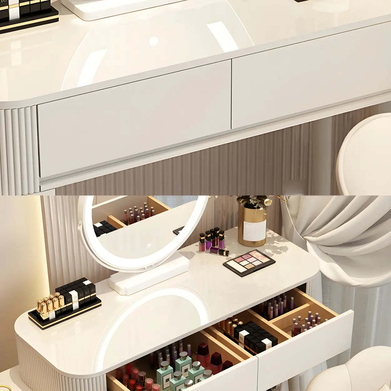 White Wood Makeup Vanity with Drawers