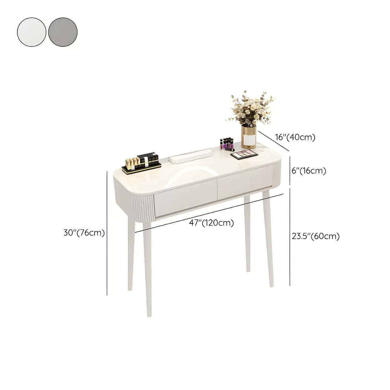 White Wood Makeup Vanity with Drawers