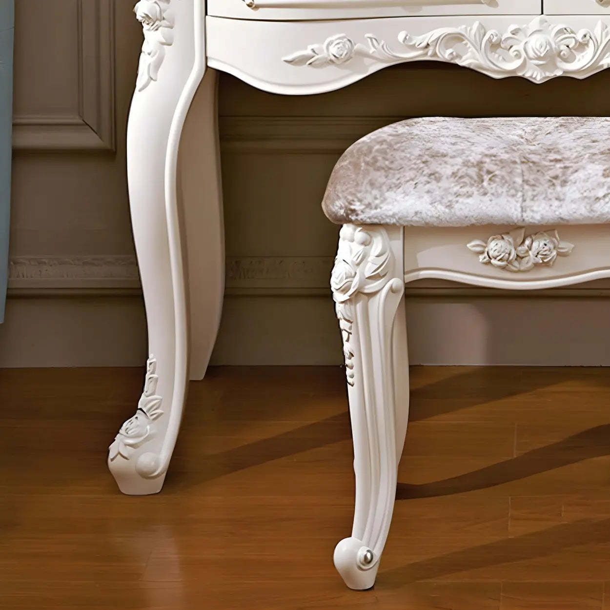 White Wood Makeup Vanity with Mirror