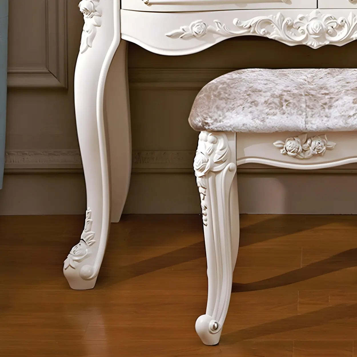 White Wood Makeup Vanity with Mirror