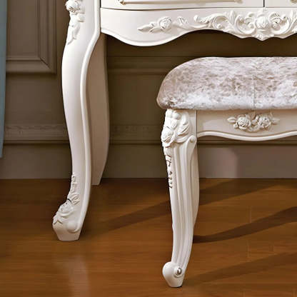 White Wood Makeup Vanity with Mirror